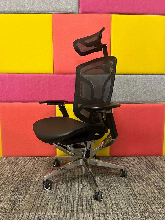 NOWY Fotel biurowy obrotowy ergonomiczny Ergoup Butterfly czarny skóra