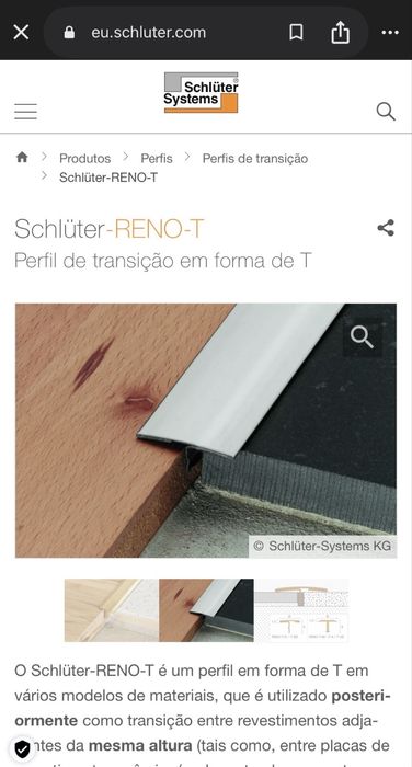 Perfil transição "T" pavimentos - Schlüter - aço inox escovado