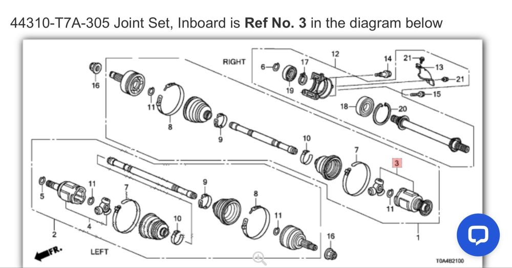 Хонда. Шарнір рівних кутових швидкостей (ШРКШ) 44310-T7A-305. Оригінал