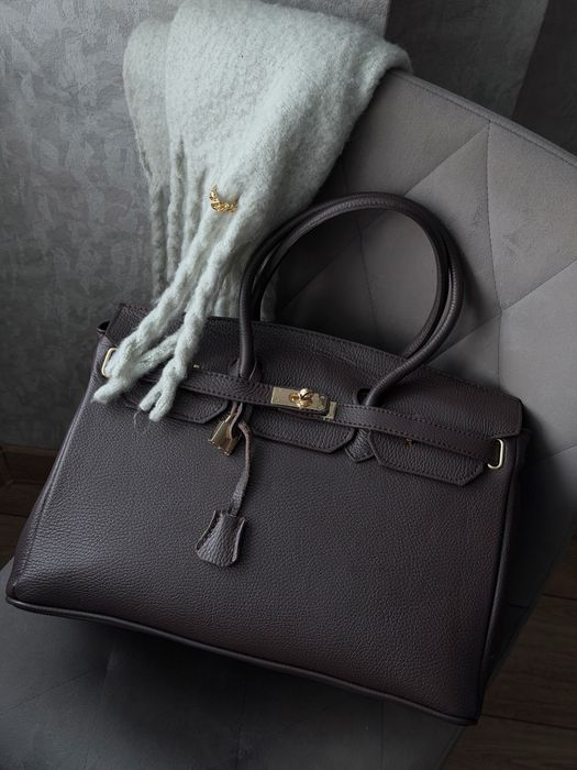 Шкіряний шоколадний шопер, шоколадна шкіряна сумка