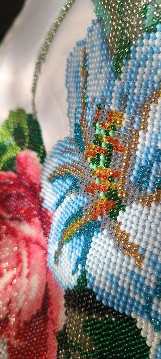 Весільний рушник вишитий бісером на атласній тканині