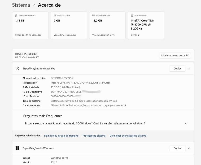 HP EliteDesk 800 G4 SFF i7-8700 / 256Gb M2 / 16GB