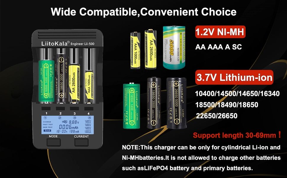 LiitoKala Lii-500 Зарядний пристрій АА ААА 18650 Li-ion Ni-MH/Ni-Cd