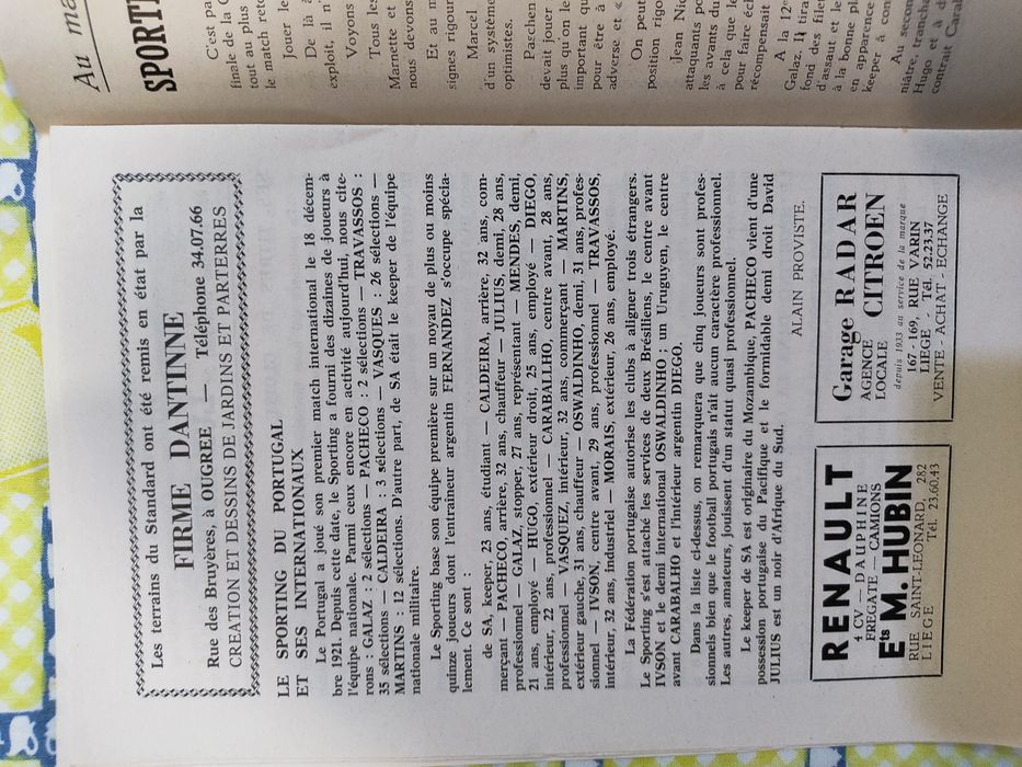 Programa oficial standard  liege Sporting taça dos campeões 1958 e 59