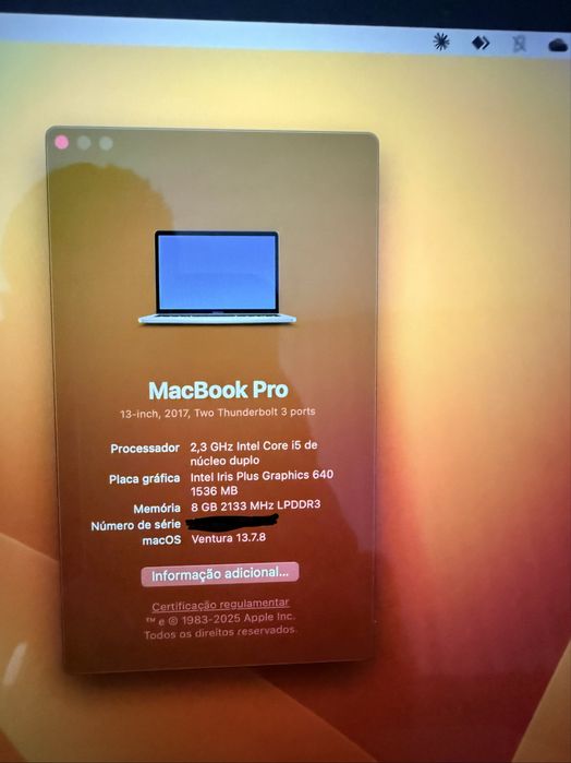 MacBook Pro 13” Retina (2017) | i5 | 8GB | SSD 128GB | Caixa Completa