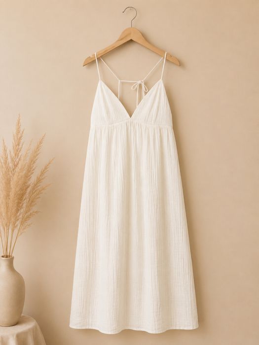 H&M długa biała sukienka muślinowa | XL | NOWA z metką