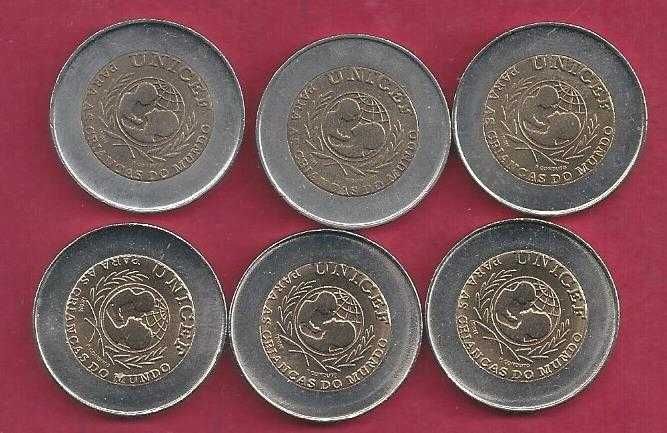 Lote  de 3+3   Moedas  UNICEF 100$  3 com erro e 3 sem erro