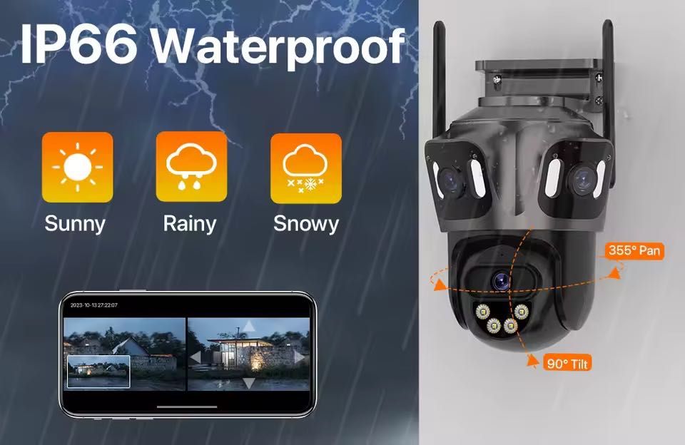 Уличная Wi-Fi IP-камера 12 МП с 3 объективами, ночное видение, iCSee