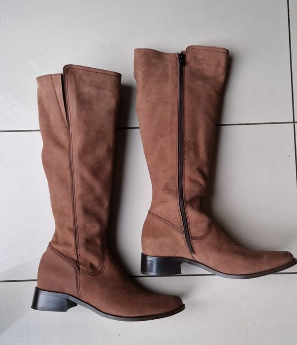 Kozaki skórzane kamelowe