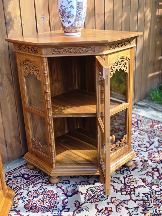 Niska komódka witryna narożna indyjska akacja #1804 Stylowy Węgrów