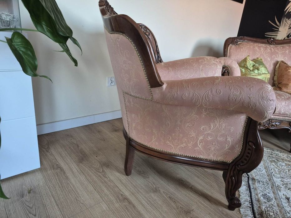 Sofa barokowa chippendale + 2 fotele – komplet w stylu ludwikowskim