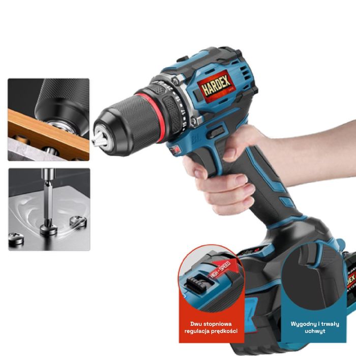 HARDEX Wiertarko-wkrętarka bezszczotkowa 0–1450 rpm 2 x AKU 4.0 Ah