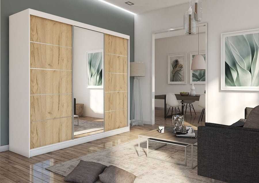 Szafa przesuwna z lustrem 240 cm duża garderoba z półkami sypialnia