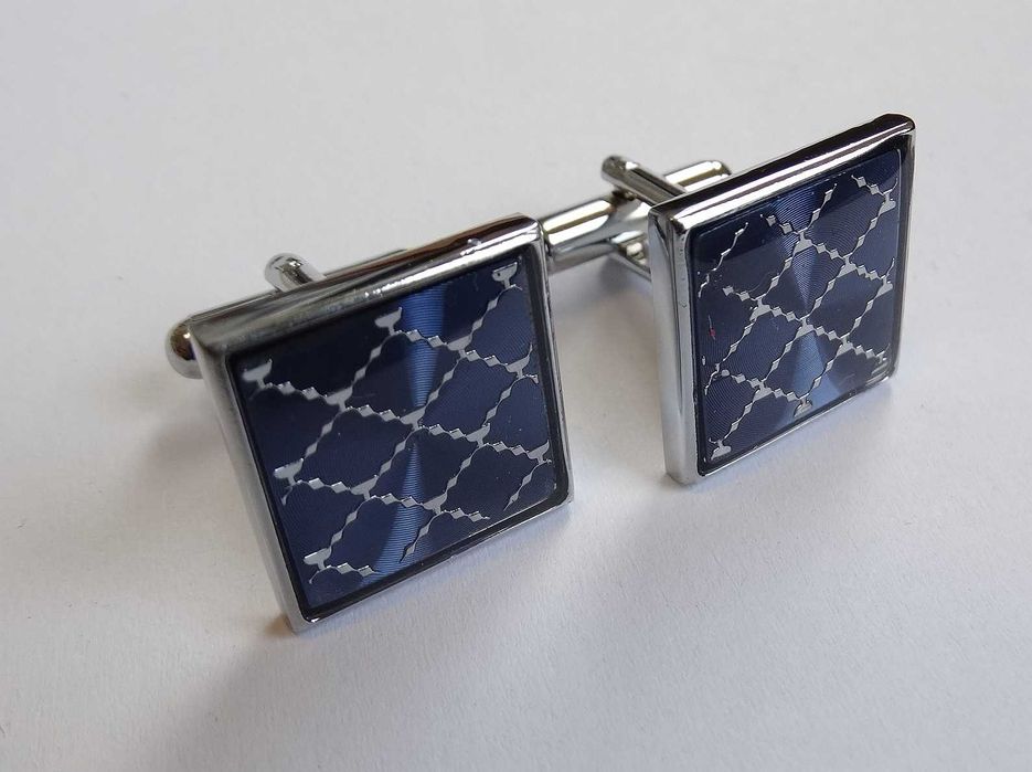 Klasyczne spinki mankietowe do koszuli niebieskie ślub wesele komunię