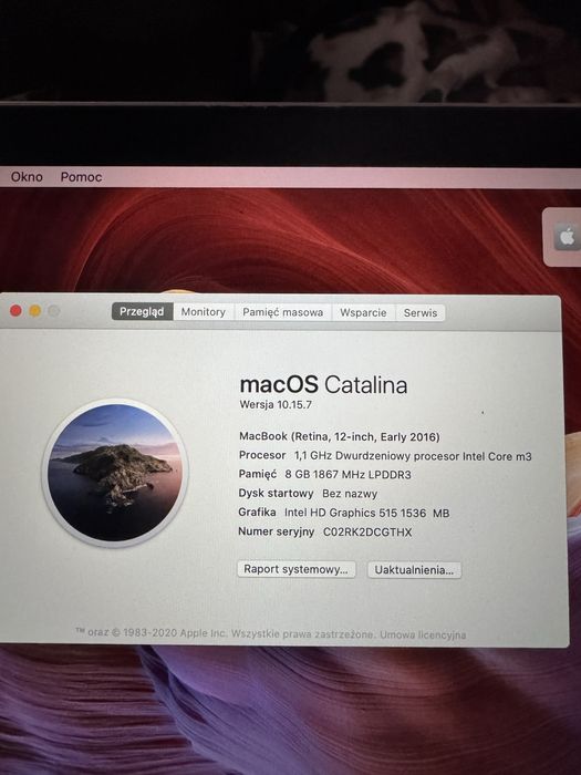 Macbook 12 cali  1500mb grafika intel m3