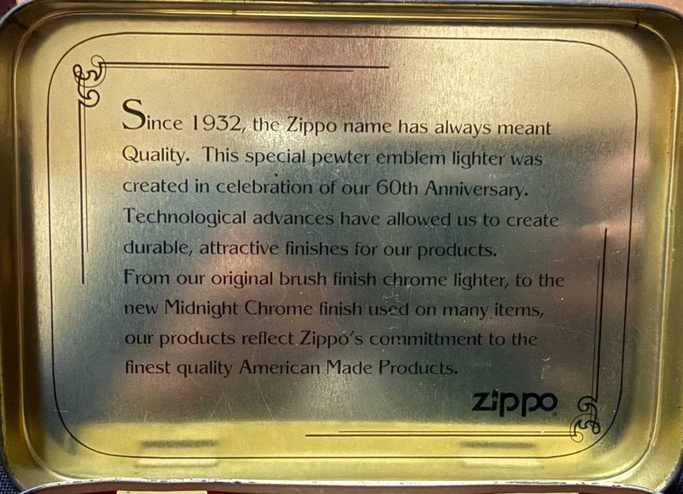 Zippo 60th Anniversary 1932 / 1992 - Edição Comemorativa
