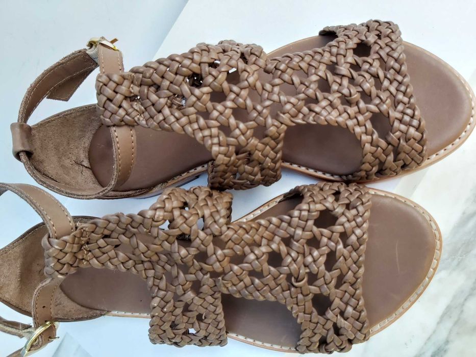 Buty sandały klapki SERGIO BARDI skórzane brązowe plecione