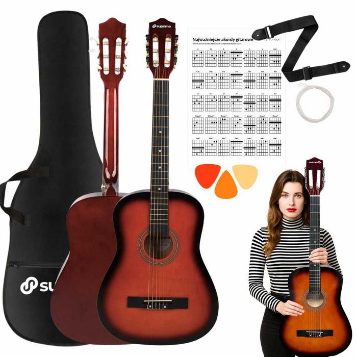 SUPRIMO CGS2 gitara klasyczna 4/4 sunburst zestaw dla poczatkujacych
