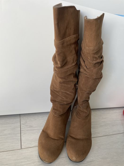 Buty damskie botki kozaki zamszowe brązowe 36