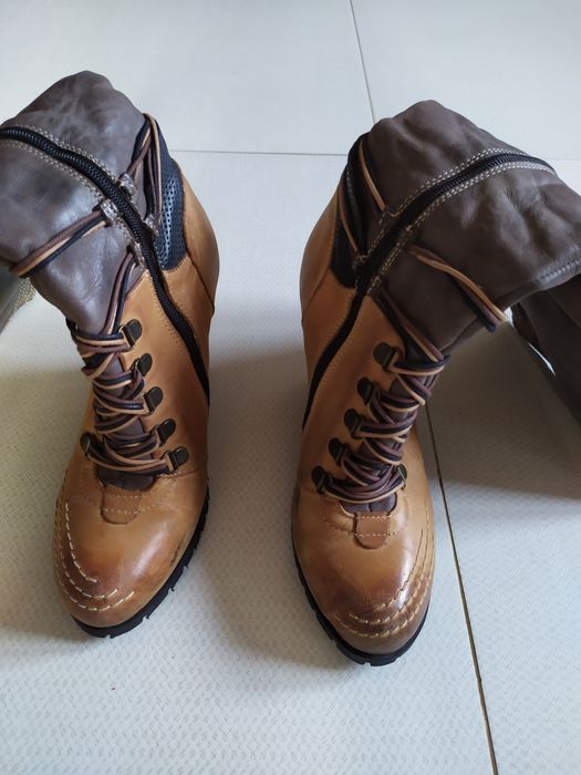 Ocieplane kozaki brązowo - camelowe 38