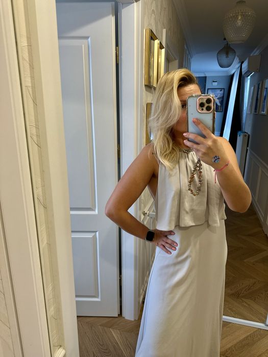 Szara dluga sukienka Asos xS gole plecy
