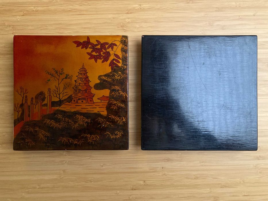 Chińska szkatułka laka drewno drewniana pudełko  lakierowane puzderko