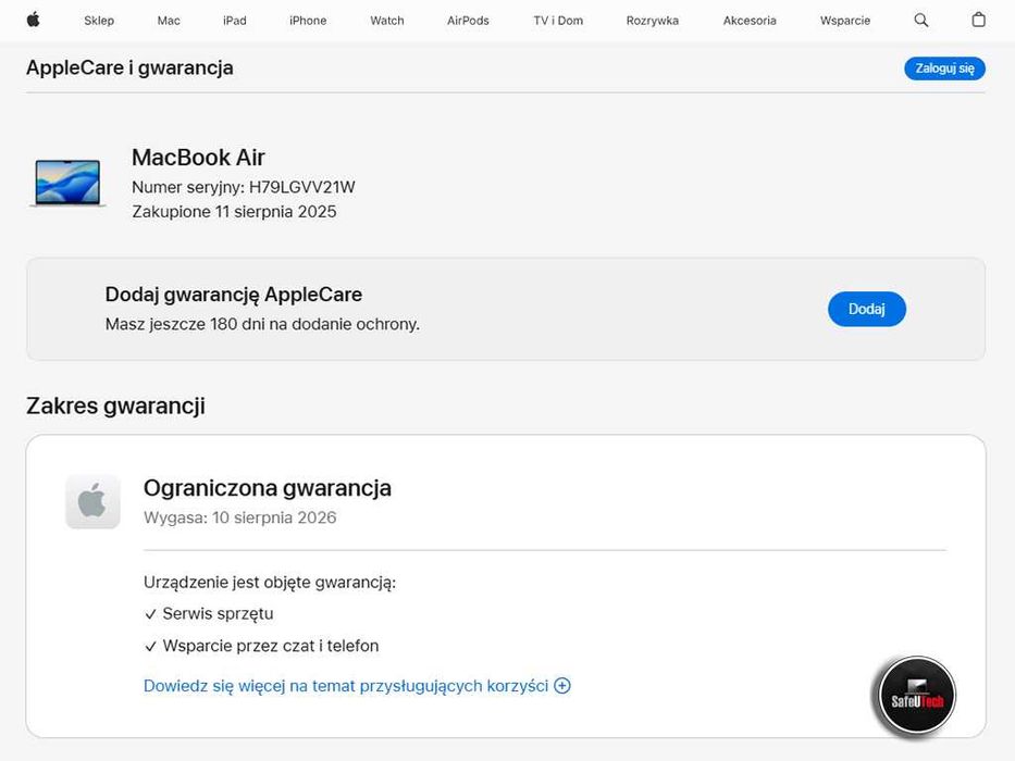 JAK NOWY MacBook Air 13 M4 16 GB 256SSD Silver Bat. 100% GW. 08.2026