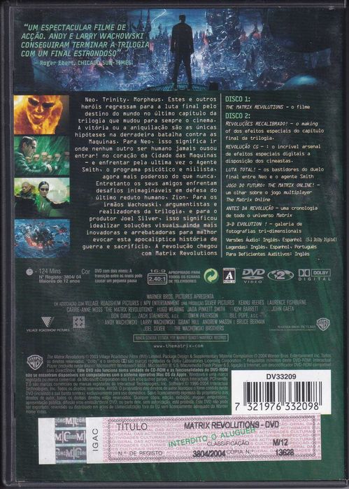 DVD - MATRIX REVOLUTIONS (Inclui um disco extra)
