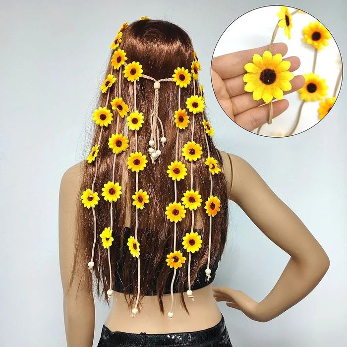 Opaska kwiatowa, słonecznikowa, styl boho, świecaca