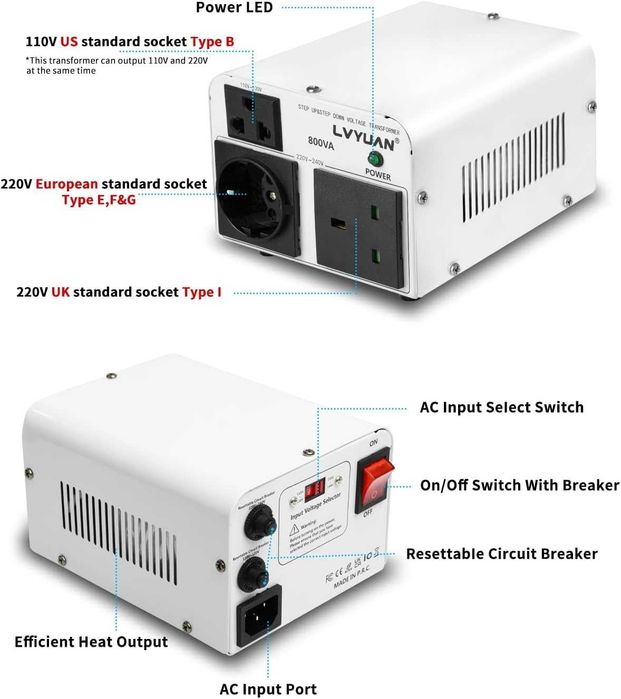 Перетворювач напруги LVYUAN vtusukeu-800/ 800VA, 110В/220В