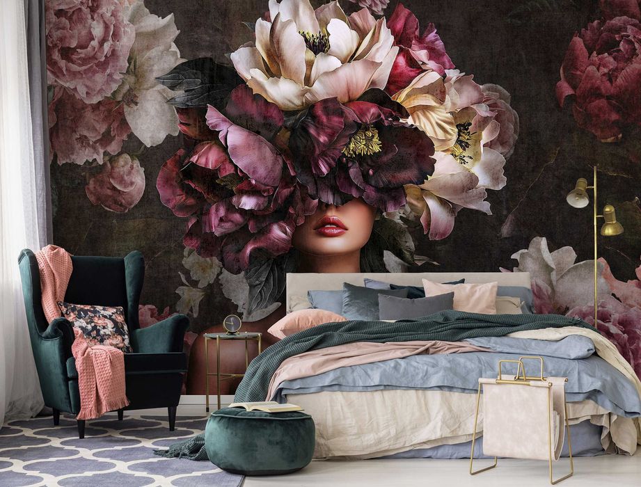 Fototapeta Bogini Kwiatów Natury Kobieta Kwiaty Róż Fiolet 3D + KLEJ