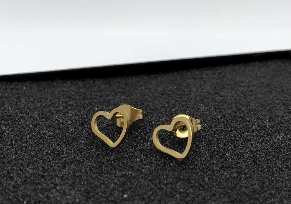 Kolczyki złote serca puste 0,8cm wkrętki stal chirurgiczna