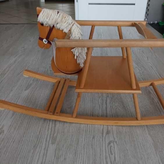 Drewniany duży koń konik na biegunach bujak siedzisko krzesełko