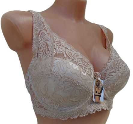 Anlila / wygodny koronkowy biustonosz 100D  beżowy  półusztywniany