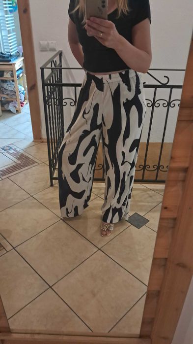 Spodnie z gumką w pasie wysoki stan animal print rozmiar L