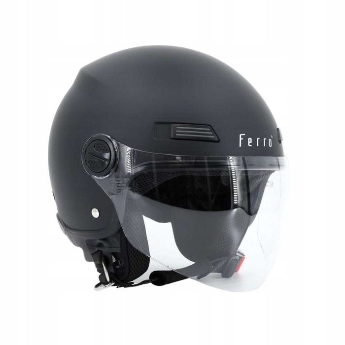 KASK FERRO Z SZYBĄ BEZ SZCZĘKI czarny mat połysk różne rozmiary wys.