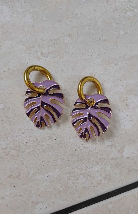 Piękne kolczyki kolorowy liść + złoto