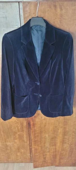 żakiet granatowy marynarka welur aksamitna damska