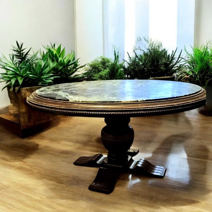 Stół okrągły dębina,  blat marmurowy połowa XXw  śred. 114cm