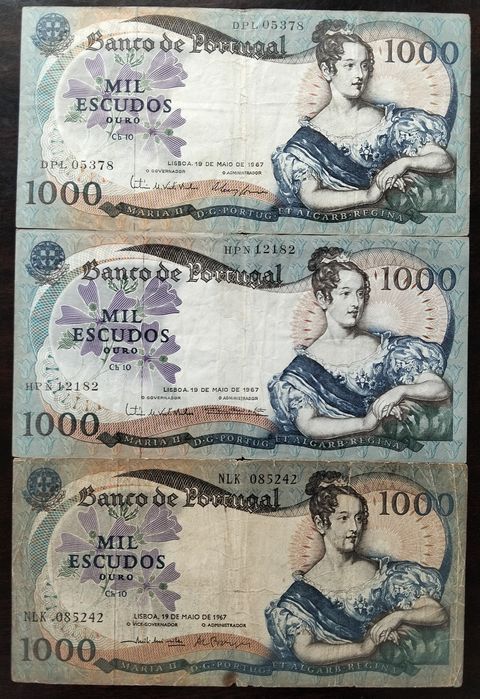 Lote 2 Notas 1000$ 1967 D. Maria II