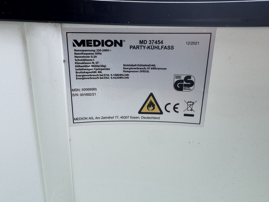 Chłodziarka imprezowa Medion MD 37454 – 46L
