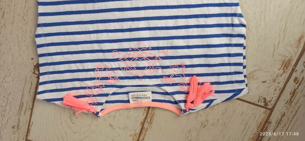 T-Shirt niebieskie paski Coccodrillo 122/128 dziewczynka bdb