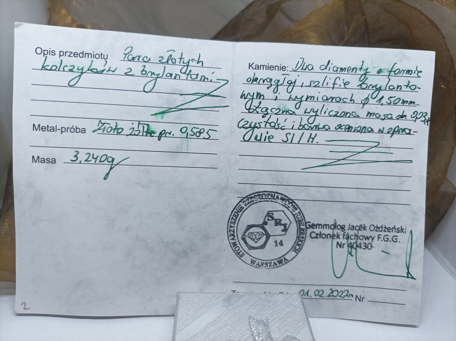 Złote kolczyki z brylantami złoto 585