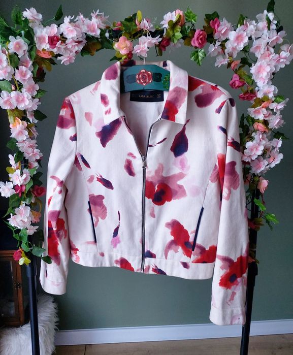 Kurtka / marynarka damska damska krótka  Zara w kwiaty M/ L bawełna Sh