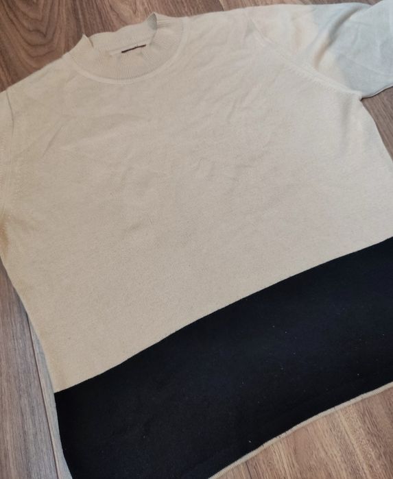 Sweter sweterek bluzka z krótkim rękawem beżowy czarny golf