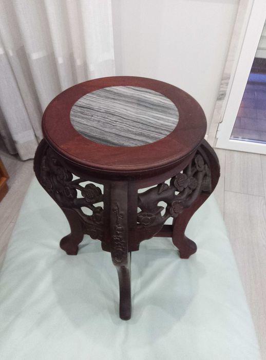 floreira antiga madeira  (tacula rosa) pedra mármore chinesa antiga