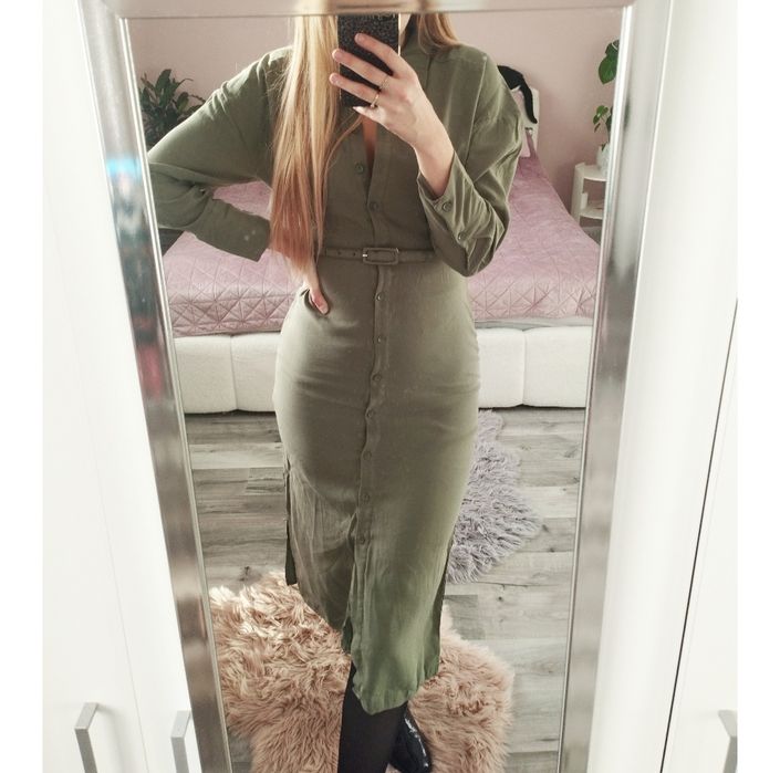 Sukienka midi khaki ciemno zielona 34 XS Reserved wiskoza