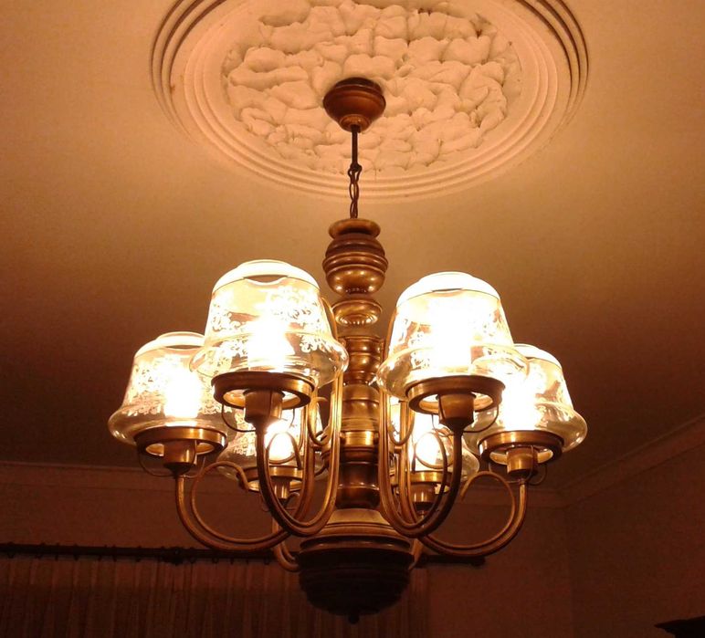 Candeeiro de tecto de 6 globos, em bronze - vintage