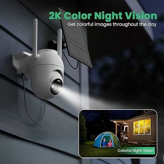 Câmara de vigilância WiFi sem fios 360 ° placa solar visão noturna cor