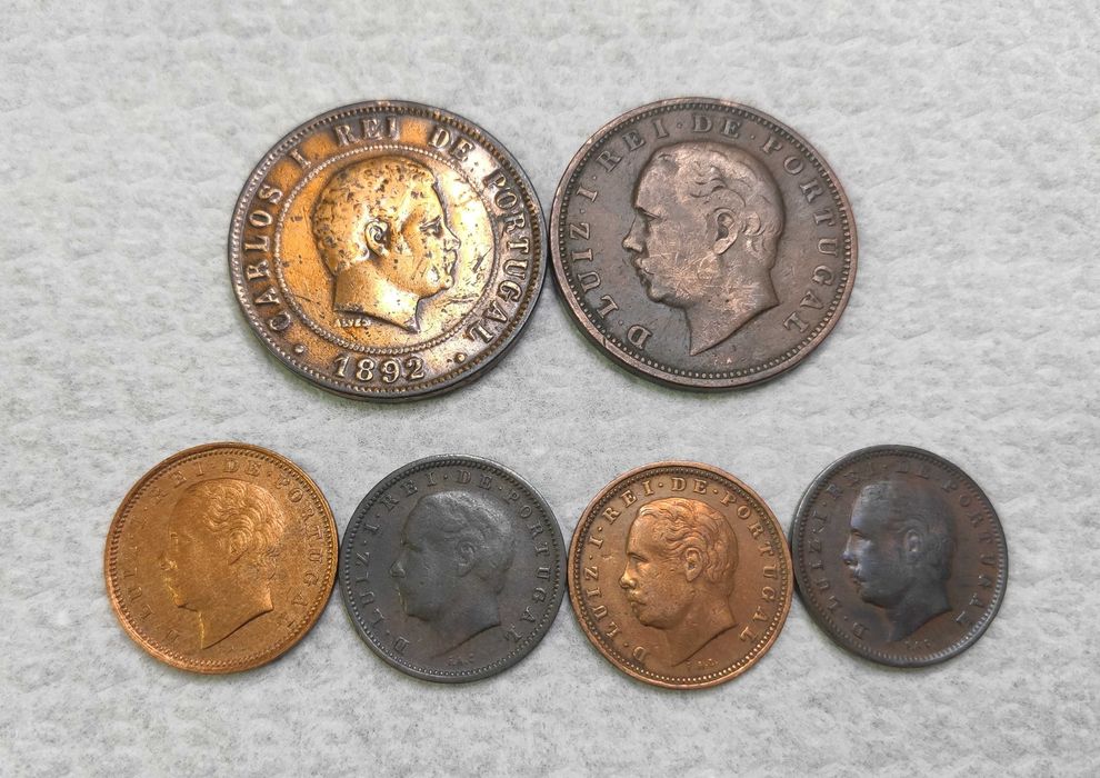 Conjunto Moedas de V 1882, 1884 e 1885; XX 1883 e 20 Réis 1892
